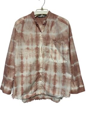 ZARA Tie Dye Button Down Shirt Frayed Hem Size M